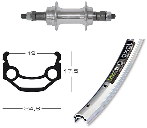 Hinterrad 26x1.75 MX19/si/Skr-Alu/si/Ni